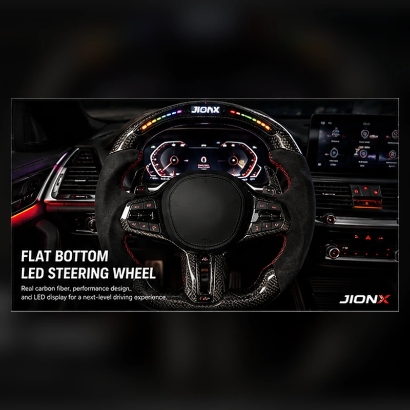 Carbon fiber flat bottom LED steering wheel with custom performance design and digital display