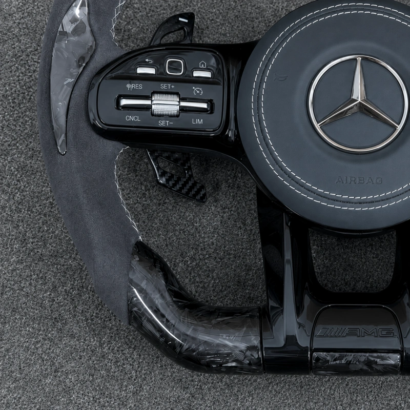 Custom Gray Alcantara AMG Steering Wheel with LED Display for Mercedes Benz CLA GLC GLB GLE GLS