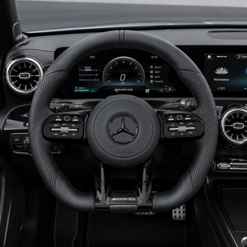 Black Leather AMG Steering Wheel For Mercedes Benz CLA GLC GLB GLS GLE W118 W205 W213 C63 E63 G63 W205 W213 W222 C63S G63 GLC GLE GLA GLS