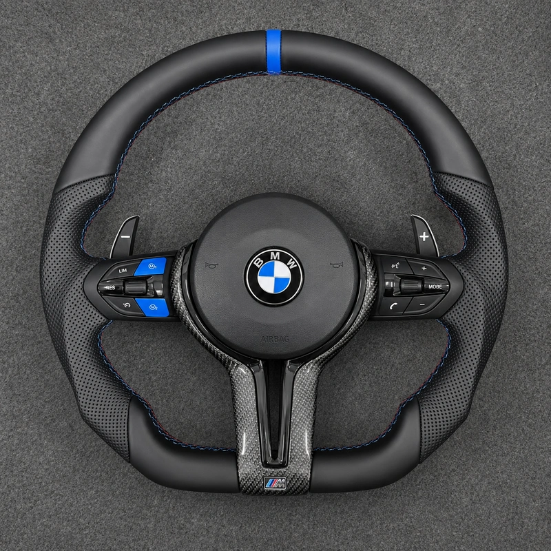 For BMW 5 Series M5 2011–2023 Nappa Leather Custom Real Carbon Fiber LED Steering Wheel -JIONX