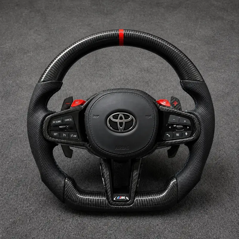 For Toyota Series 2015–2026 Nappa Leather Custom Real Carbon Fiber LED CS Style Steering Wheel -JIONX