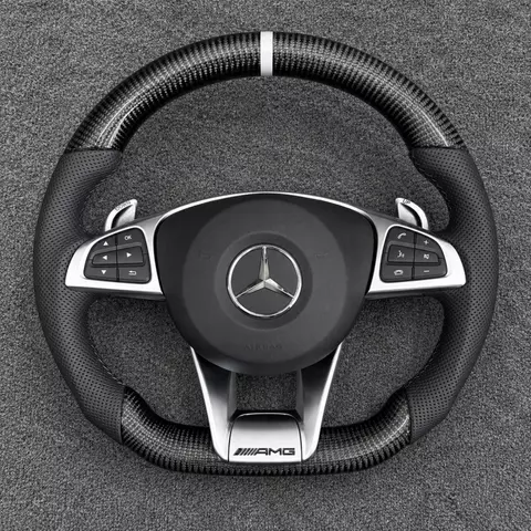 Custom carbon fiber and Nappa leather three-spoke steering wheel for Mercedes-AMG