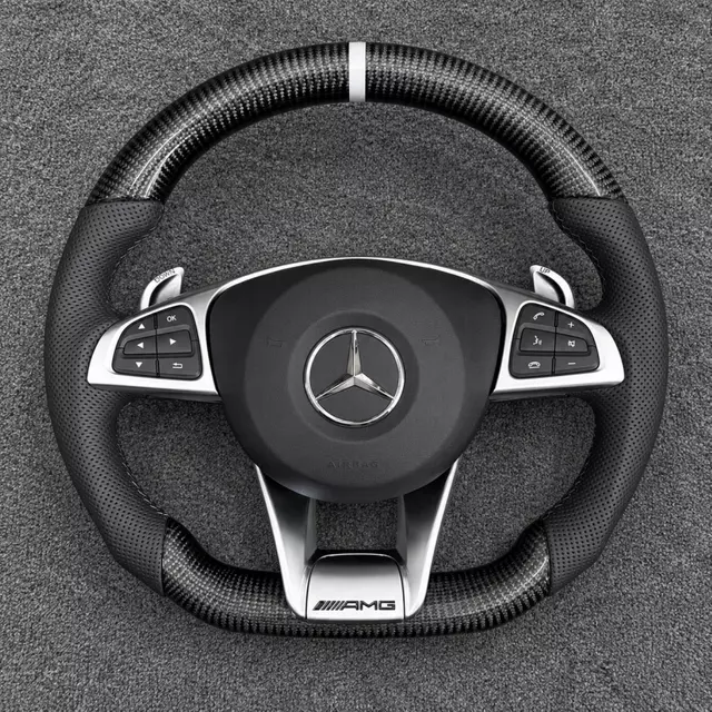 Custom carbon fiber and Nappa leather three-spoke steering wheel for Mercedes-AMG