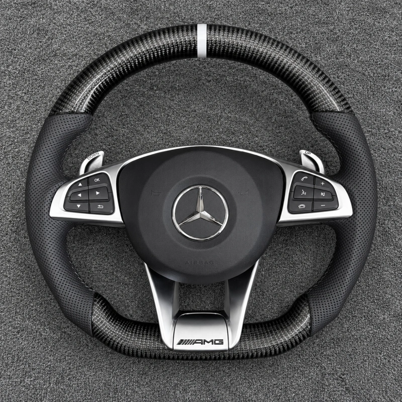 Custom carbon fiber and Nappa leather three-spoke steering wheel for Mercedes-AMG