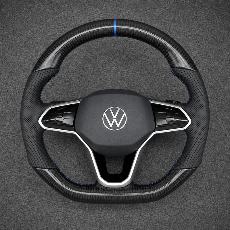 For Volkswagen Golf MK8 GTI Golf R 2019-2026 Custom Real Carbon Fiber Flat Bottom Steering Wheel | JIONX