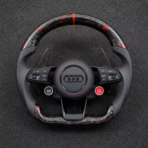 Audi R8 custom forged carbon fiber LED steering wheel with red center stripe and performance grip