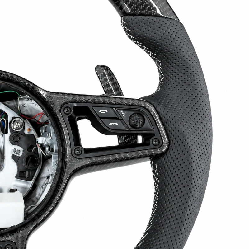 Custom genuine leather and carbon fiber steering wheel with LED indicators suitable for Porsche Macan Cayenne Panamera 911 and other models