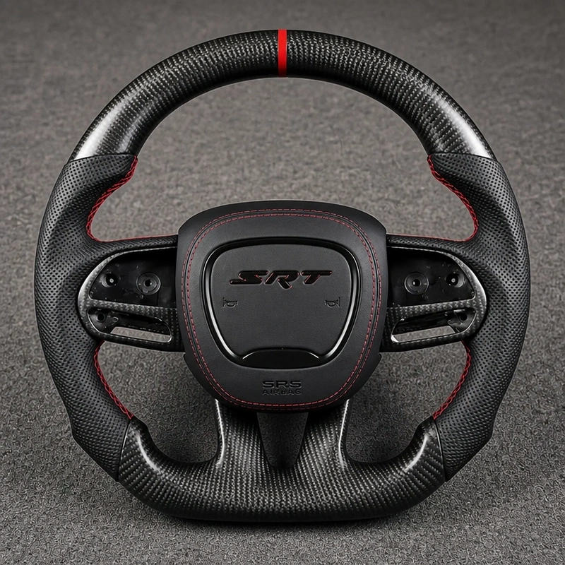Dodge Challenger Custom Real Carbon Fiber Flat Bottom Steering Wheel 2008–2023 | JIONX