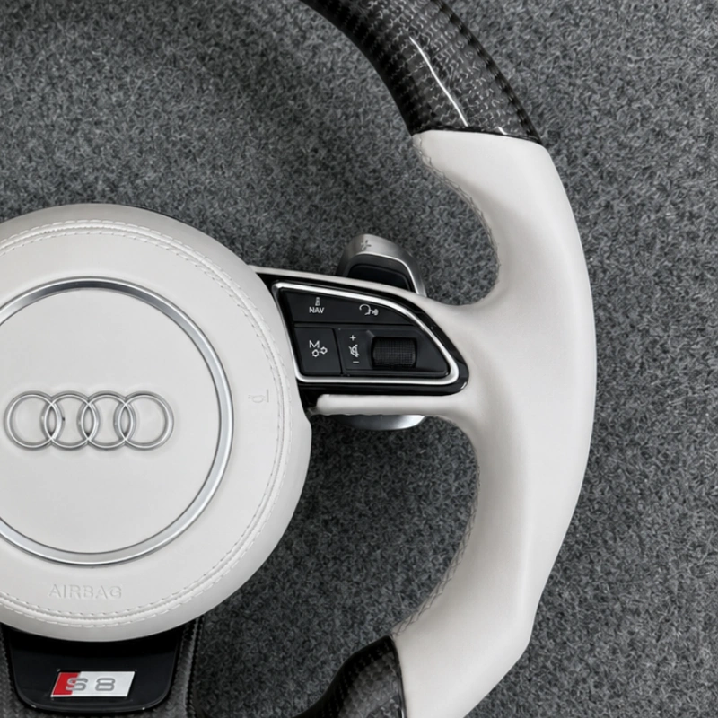 Original multifunction control buttons S badge two tone carbon flat bottom steering wheel Audi sport upgrade