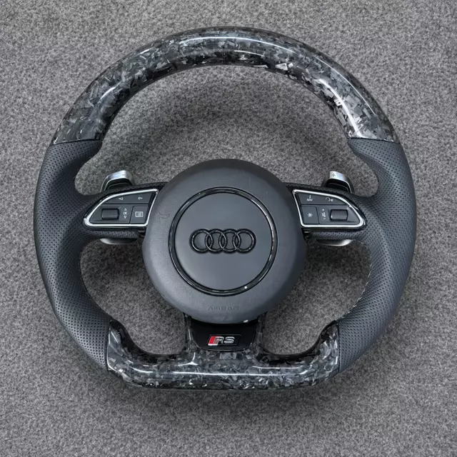 Forged carbon fiber flat bottom RS steering wheel with semi perforated leather fits Audi A3 A4 A5 A6 Q3 Q5 Q8 S3 S4 S5 RS3 RS5 RS7