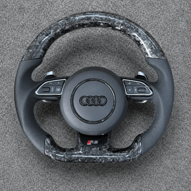Forged carbon fiber flat bottom RS steering wheel with semi perforated leather fits Audi A3 A4 A5 A6 Q3 Q5 Q8 S3 S4 S5 RS3 RS5 RS7