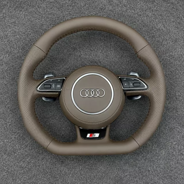 brown semi perforated nappa steering wheel for Audi A3 A4 Q5 S badge JIONX