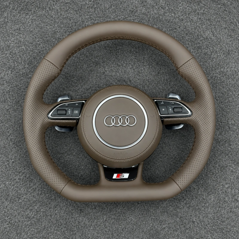 brown semi perforated nappa steering wheel for Audi A3 A4 Q5 S badge JIONX