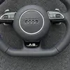 A8 badge and airbag cover with matching purple stitching for Audi performance steering wheel
