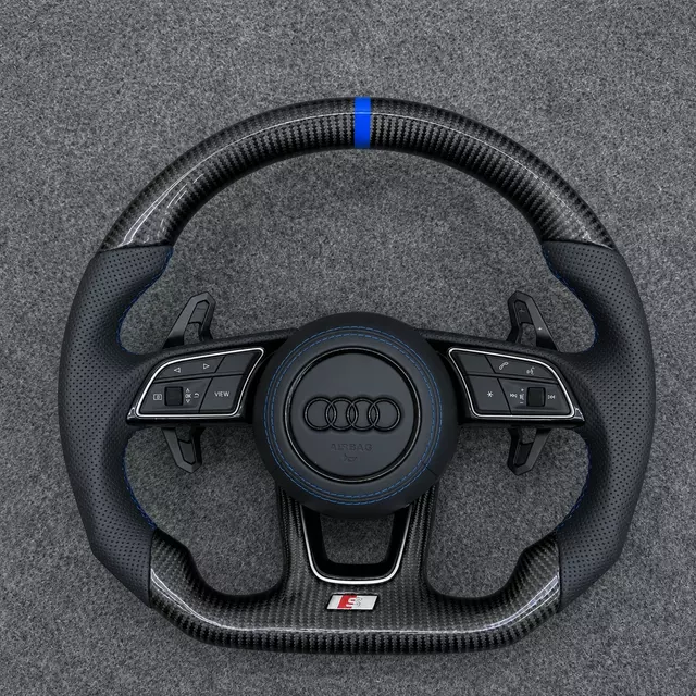 Heated Carbon Fiber Steering Wheel With Shift Paddles For Audi A4 A5 S4 S5 RS4 RS5 Perforated Leather Blue Marker Jionx