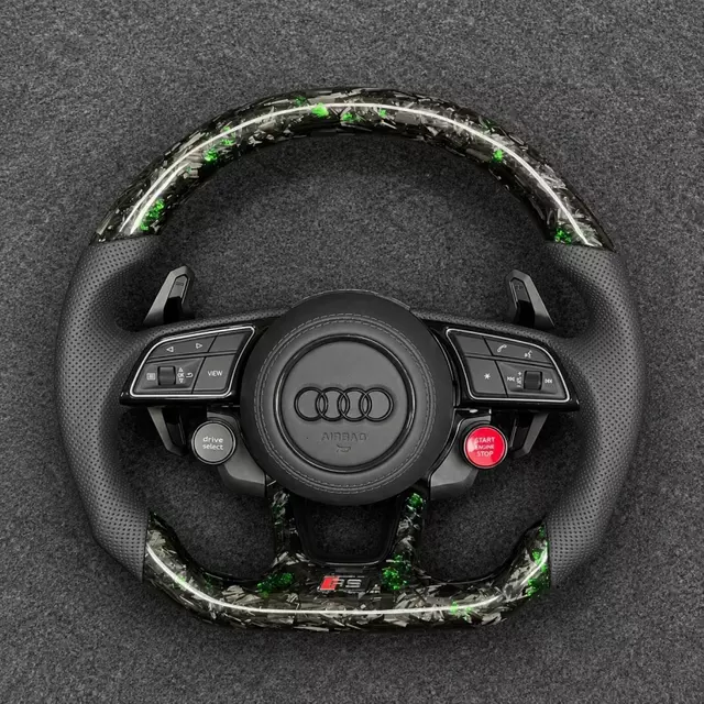 Green Flake Forged Carbon Fiber Steering Wheel For Audi A1 A3 A4 A5 A6 A7 RS3 Q3 Q5 TT JIONX