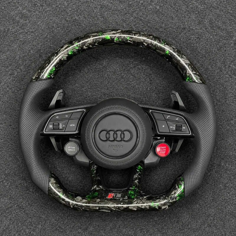 Green Flake Forged Carbon Fiber Steering Wheel For Audi A1 A3 A4 A5 A6 A7 RS3 Q3 Q5 TT JIONX