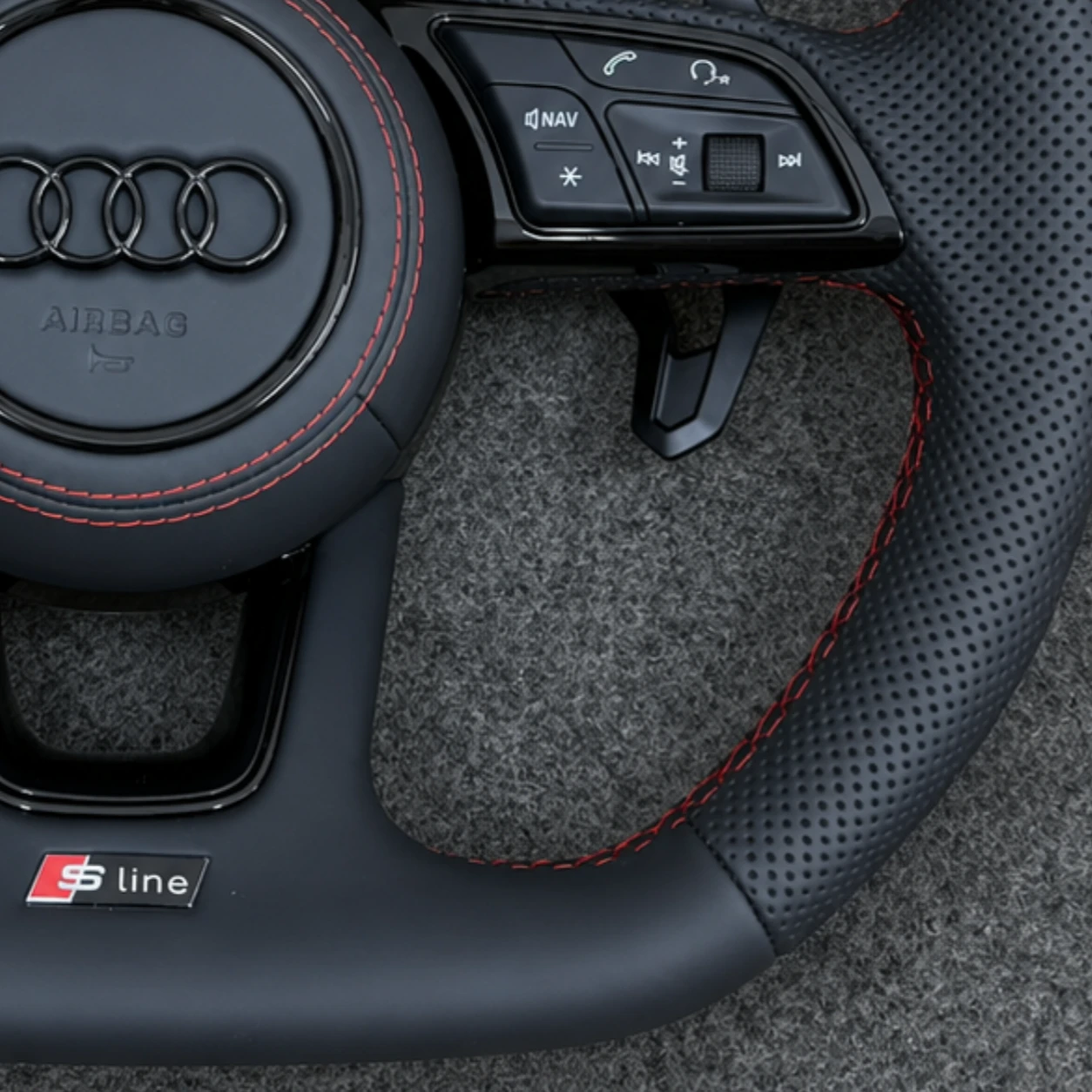 Red Contrast Stitching Closeup Audi Sport Steering Wheel A4 A5 S4 S5 Jionx