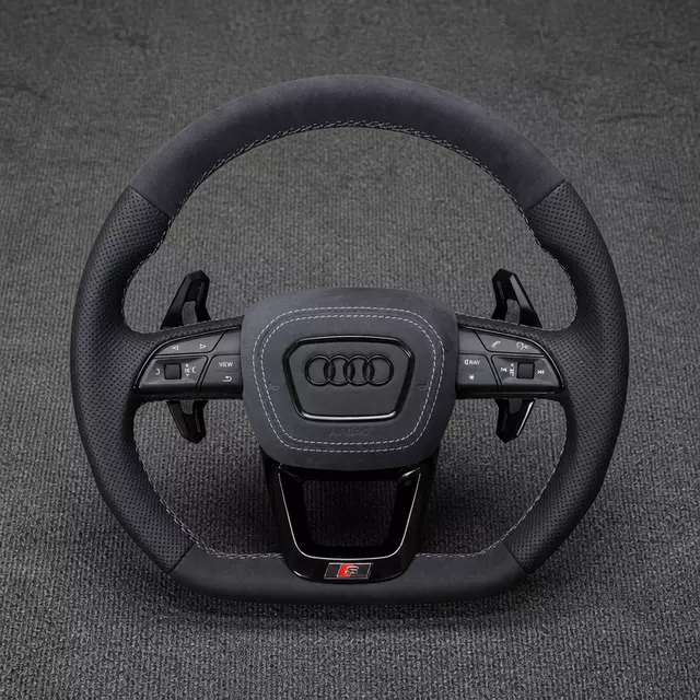 Audi A4 A5 Alcantara flat-bottom wheel with perforated Nappa leather, light stitching and extended paddles