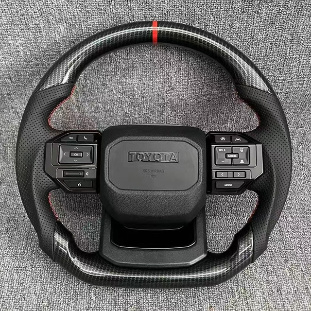 Customized GR Sport Leather Carbon Steering Wheel for Toyota Hilux Revo N70 N80 Tacoma Tundra Fortuner 2015-2022 LC300 LC200