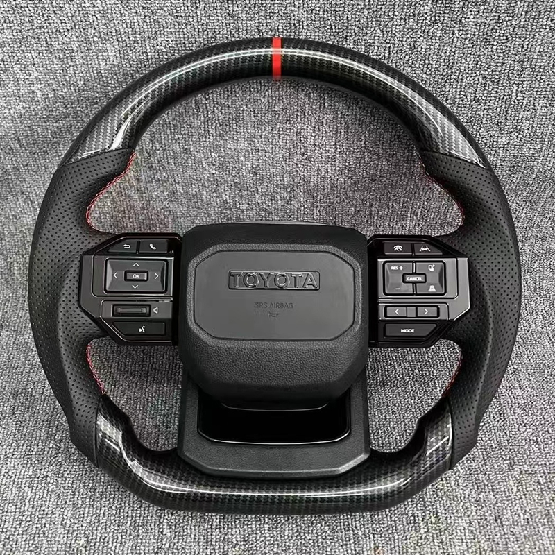 Customized GR Sport Leather Carbon Steering Wheel for Toyota Hilux Revo N70 N80 Tacoma Tundra Fortuner 2015-2022 LC300 LC200
