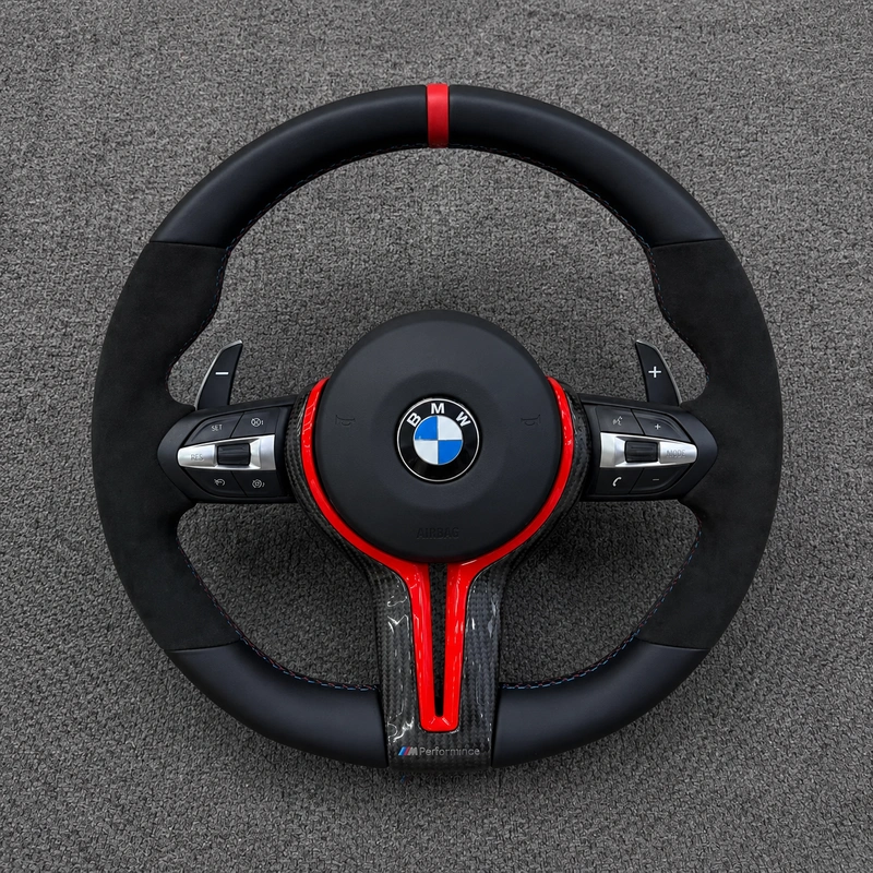 For BMW 5 Series M5 2011–2023 Nappa Leather Custom Real Carbon Fiber LED Steering Wheel -JIONX