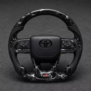 Toyota GR silver flake real forged carbon fiber steering wheel with Nappa leather grips and carbon fiber trim