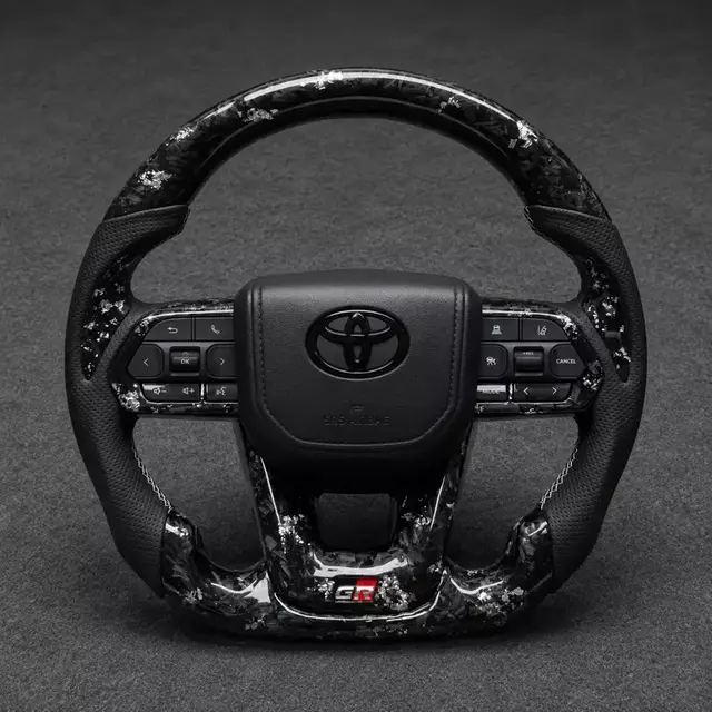 Toyota GR silver flake real forged carbon fiber steering wheel with Nappa leather grips and carbon fiber trim