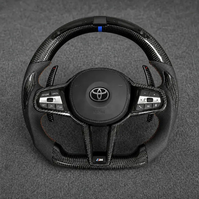 For Toyota Series 2015–2026 Nappa Leather Custom Real Carbon Fiber LED CS Style Steering Wheel -JIONX