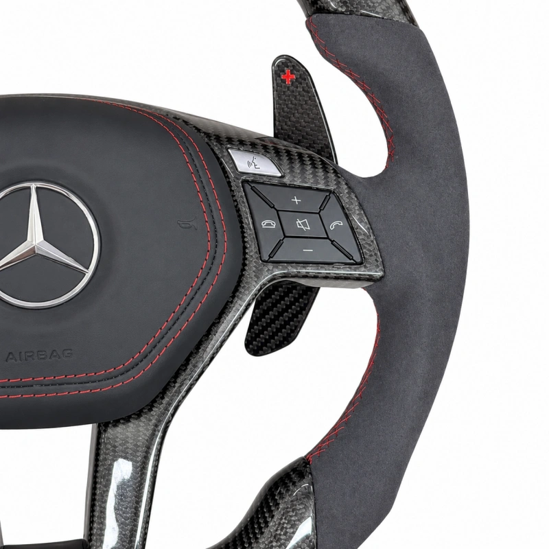Alcantara and Carbon Fiber LED Steering Wheel for Mercedes-AMG W218, CLA45, W207, S500, W220, A180, CLS, X218, W238, 63, C63, GLC, E350, W215, C117, C43