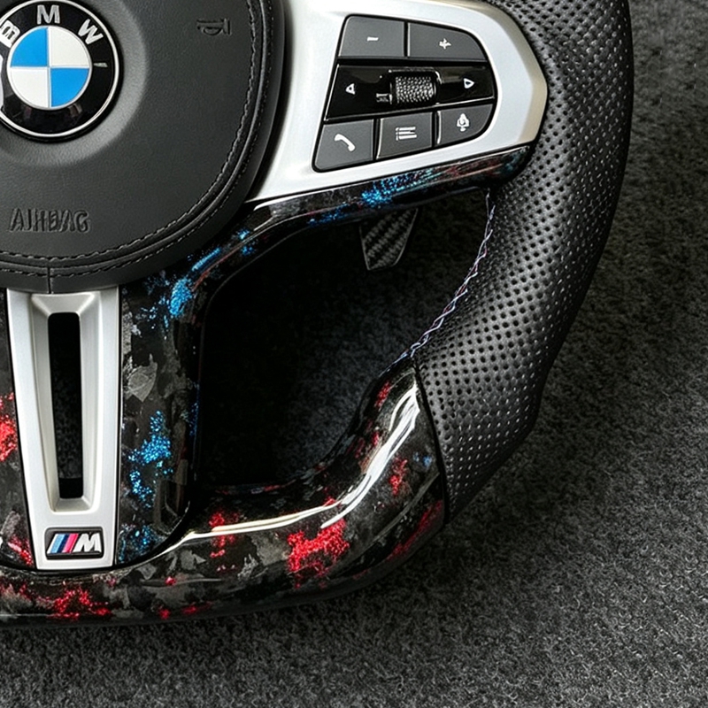 For 2017-2022 G-Series 5 Series G30 3 Series F30 3-Spoke Carbon Fiber & Leather Steering Wheel Retrofit Assembly
