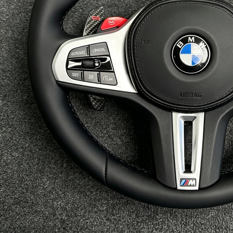  Full Leather Steering Wheel No Mark Non-heated Round bottom Racing Steering Wheel Fit For BMW G Series G30 G20 M5 F90 M8 X3M X5M F40 F44 F97 F95 G20 G82 M4 M3 Car Accessories