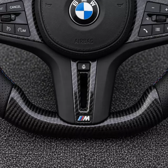 BMW E46 M3 carbon fiber steering wheel with M color center stripe