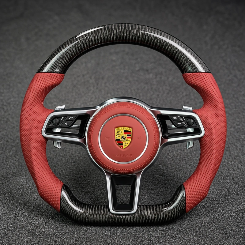 Porsche Taycan J1 2020–2026 Custom Steering Wheel Nappa Leather Real Carbon Fiber | JIONX