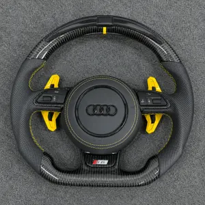 JIONX Audi A4 A5 S4 S5 RS3 RS5 RS7 carbon fiber LED flat bottom wheel semi perforated leather custom replacement yellow marker & paddles