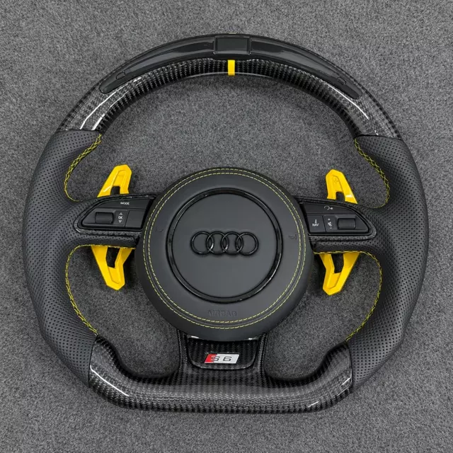 JIONX Audi A4 A5 S4 S5 RS3 RS5 RS7 carbon fiber LED flat bottom wheel semi perforated leather custom replacement yellow marker & paddles