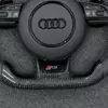 D-shape flat bottom layout with RS badge on Audi carbon fiber performance steering wheel