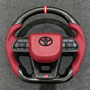 JIONX carbon fiber red leather steering wheel for Toyota Prado LC200 LC300 Hilux and Corolla