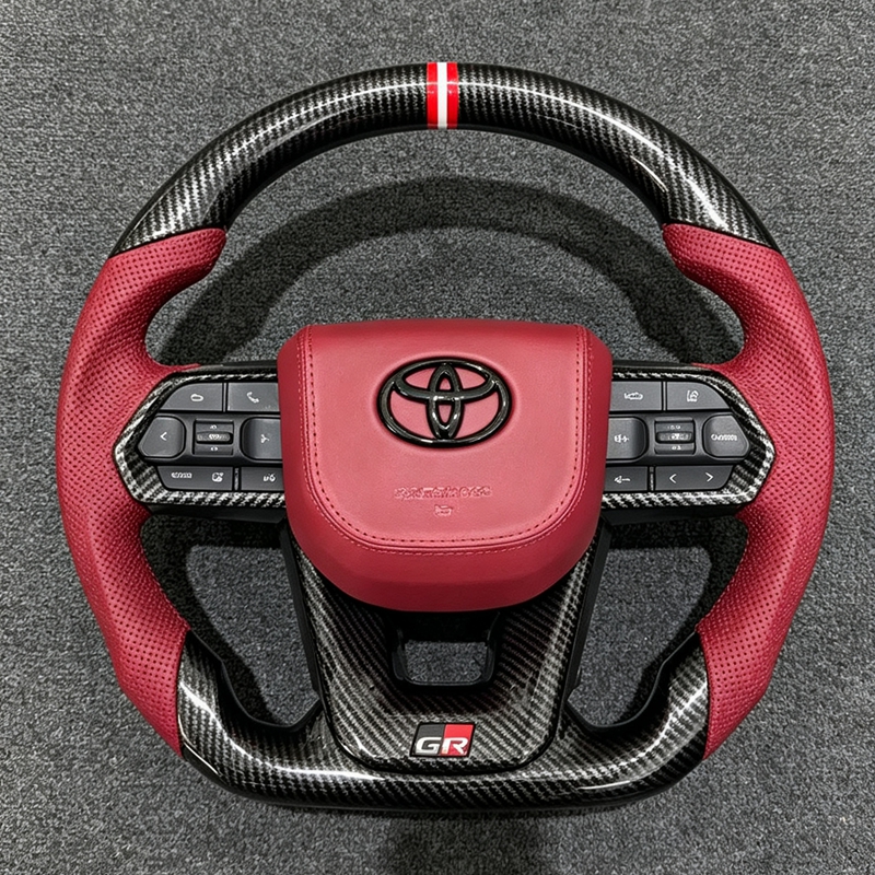 Customized Carbon Fiber Leather Steering Wheel Toyota Corolla Land Cruiser GR Prado LC200 LC300 120 150 Hilux Plug and Play