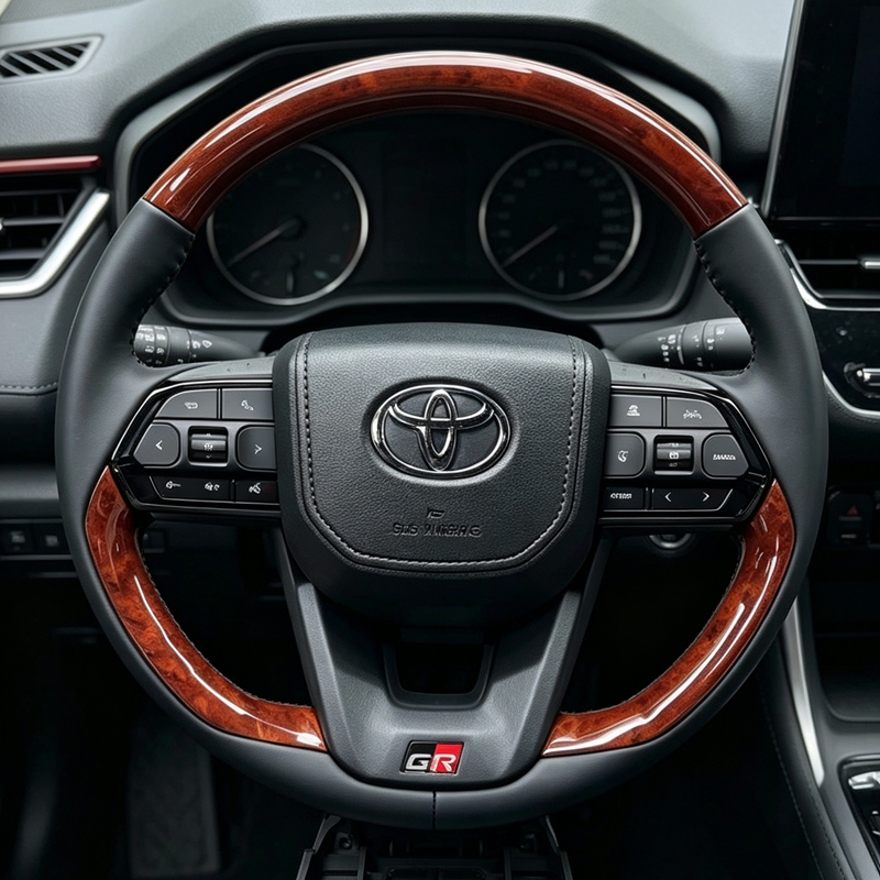 Carbon Fiber Pattern and Peach Wood Steering Wheel Suitable for Toyota LC Alphard 80 Series Hilux Land Cruiser Crown