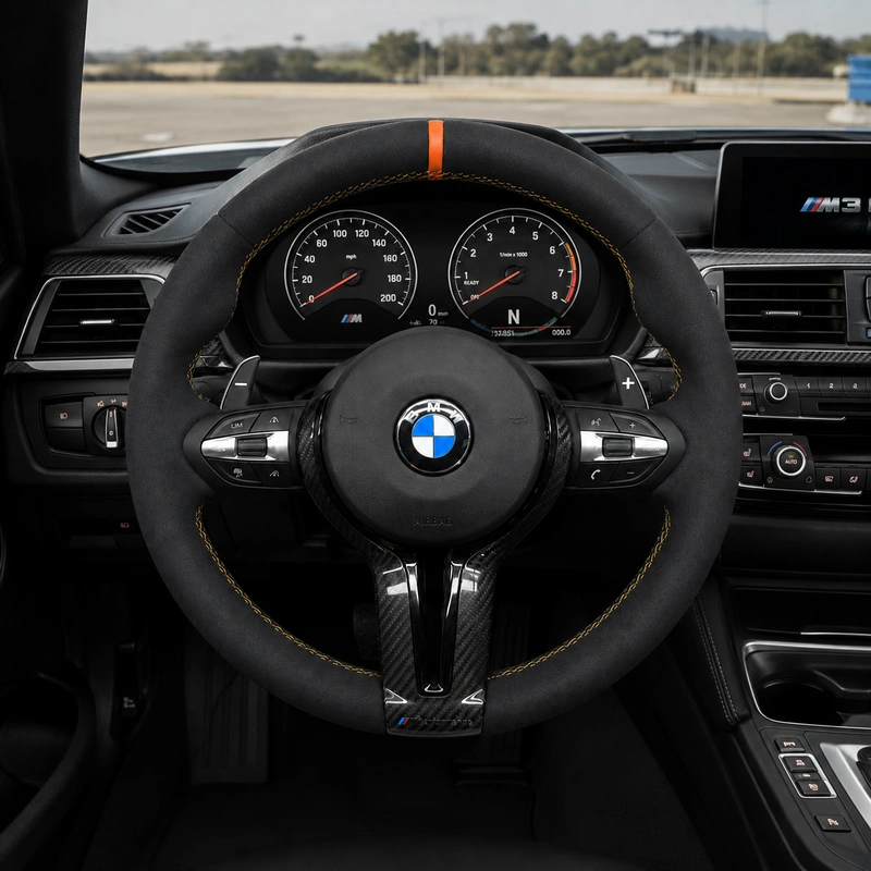 For BMW 3 Series M3 2012-2019 Alcantara Custom Genuine Carbon Fiber LED Steering Wheel -JIONX