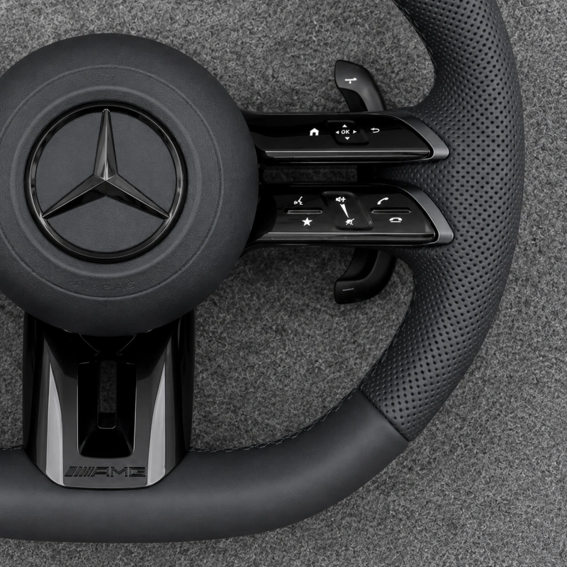 Custom Mercedes Benz AMG Steering Wheel with Black Perforated Leather