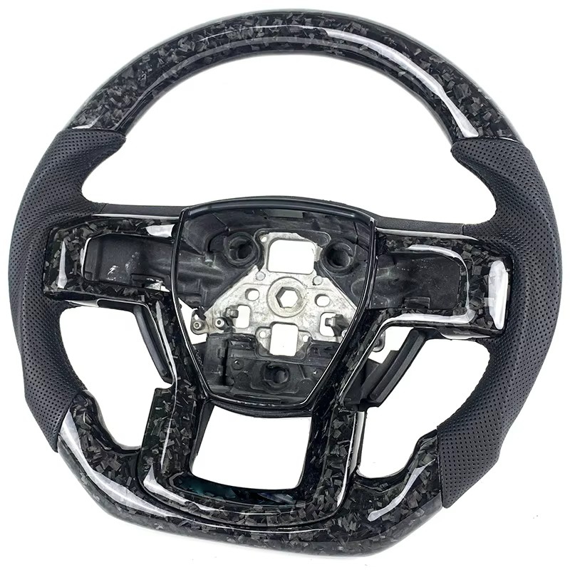 Customized Forged Carbon Fiber Sport Steering Wheel Ford Raptor Ranger F150 F-150 2015-2025 Perforated Leather Red Stitching
