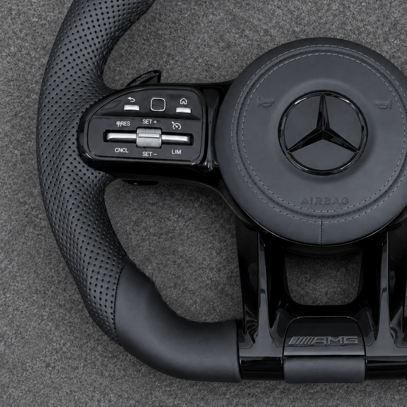 Black Leather AMG Steering Wheel For Mercedes Benz CLA GLC GLB GLS GLE W118 W205 W213 C63 E63 G63 W205 W213 W222 C63S G63 GLC GLE GLA GLS