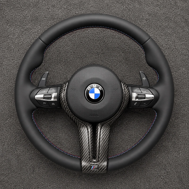 For BMW 5 Series M5 2011–2023 Nappa Leather Custom Real Carbon Fiber LED Steering Wheel -JIONX
