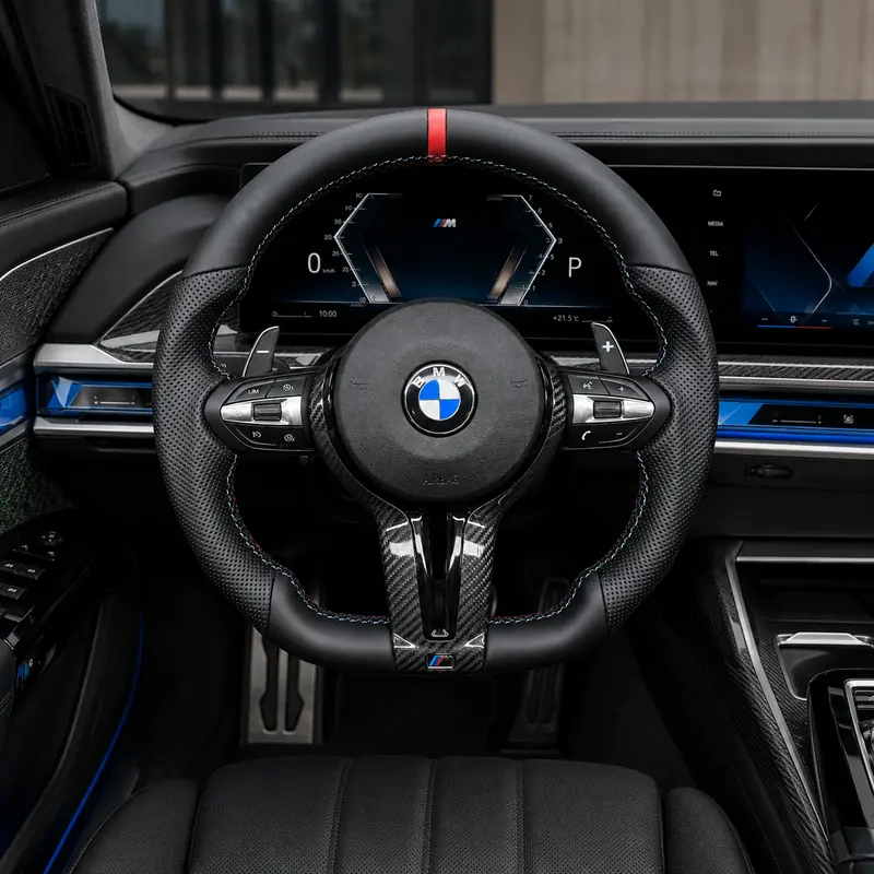Custom Nappa Leather Real Carbon Fiber LED Steering Wheel for BMW 7 Series F01 F02 2008–2015 -JIONX