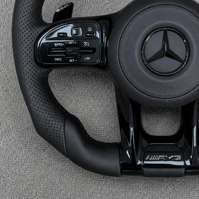 Custom Black Leather Flat Bottom Steering Wheel for Mercedes Benz AMG C63S G63 A45 W204 W205 W212 W213