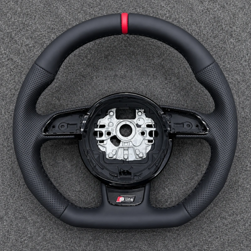 JIONX S Line D Flat Sport Wheel Black Perforated Leather Red Racing Marker For Audi A3 S3 RS3 2013-2020