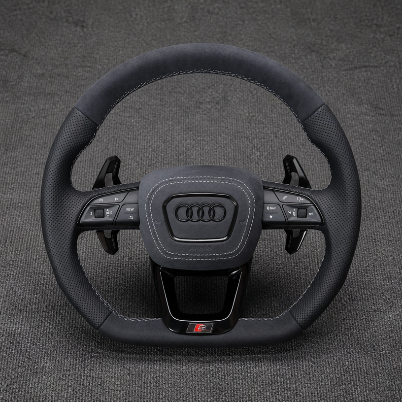 For Audi Q7 4L 4M SQ7 2006-2026 Custom Real Carbon Fiber Perforated Leather Steering Wheel | JIONX