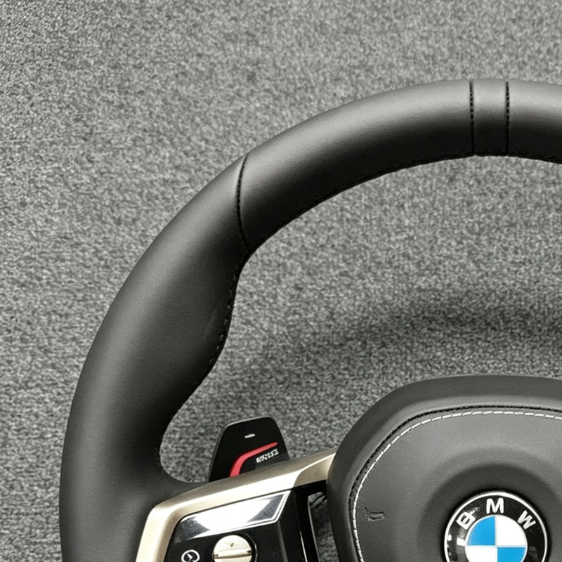 For BMW G30 Sport Steering Wheel - Semi-Perforated Tri-Color Stitching Red Center Mark Paddle Shifters & Buttons